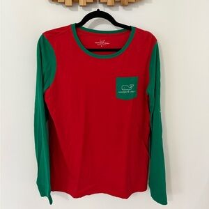 Women’s Vineyard Vines Festive Red and Green Long Sleeve Tee, Size S